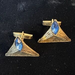 Elegant Vintage Goldtone and Blue Rhinestone Cufflinks